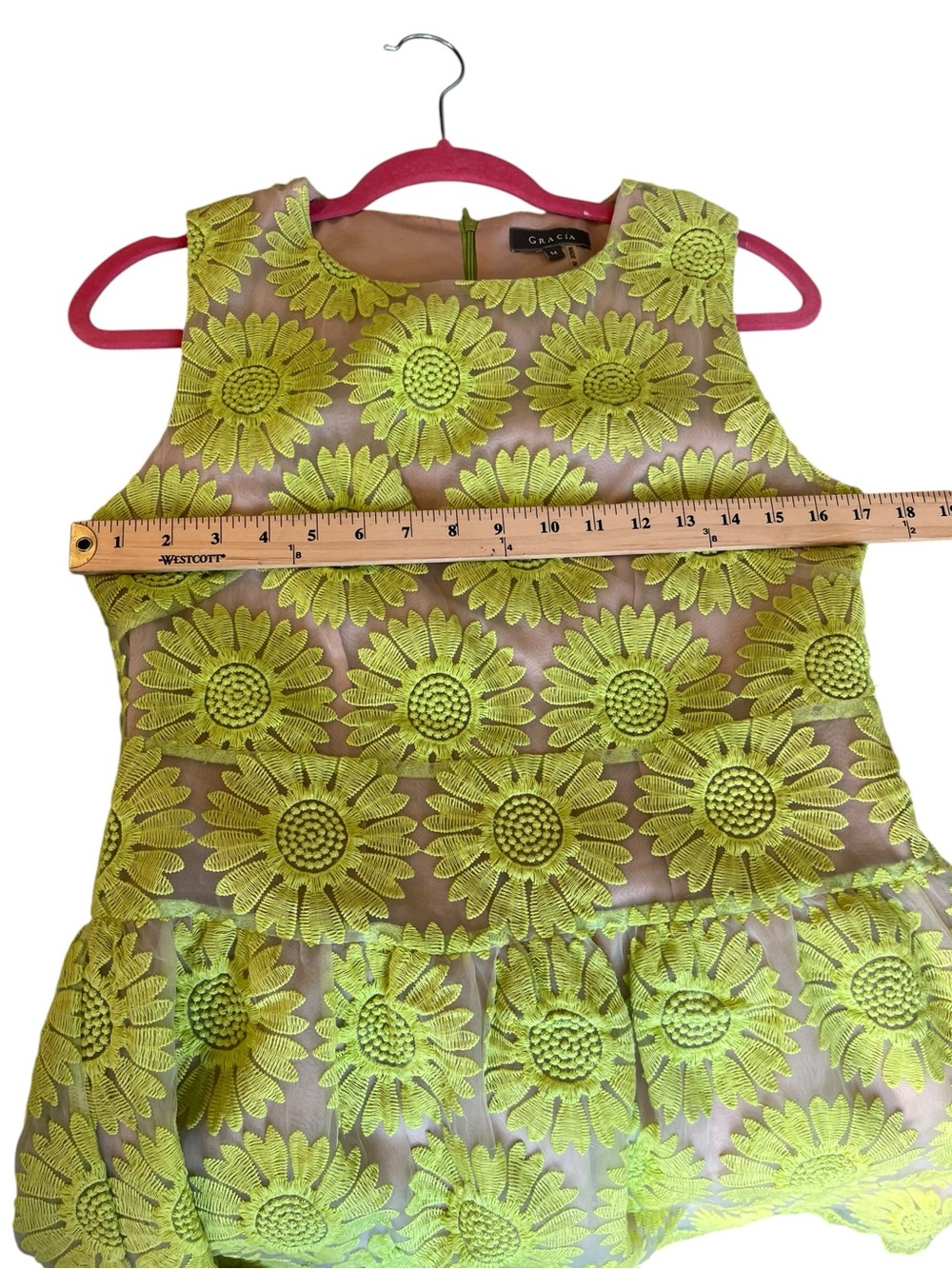 Yellow Feminine Embroidered Dress Coquette Wedding Guest Graduation M - Picture 7 of 7